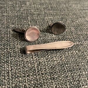Gorgeous Vtg Set Signed Georg Jensen Cufflinks & Tie Bar Sterling Silver 925